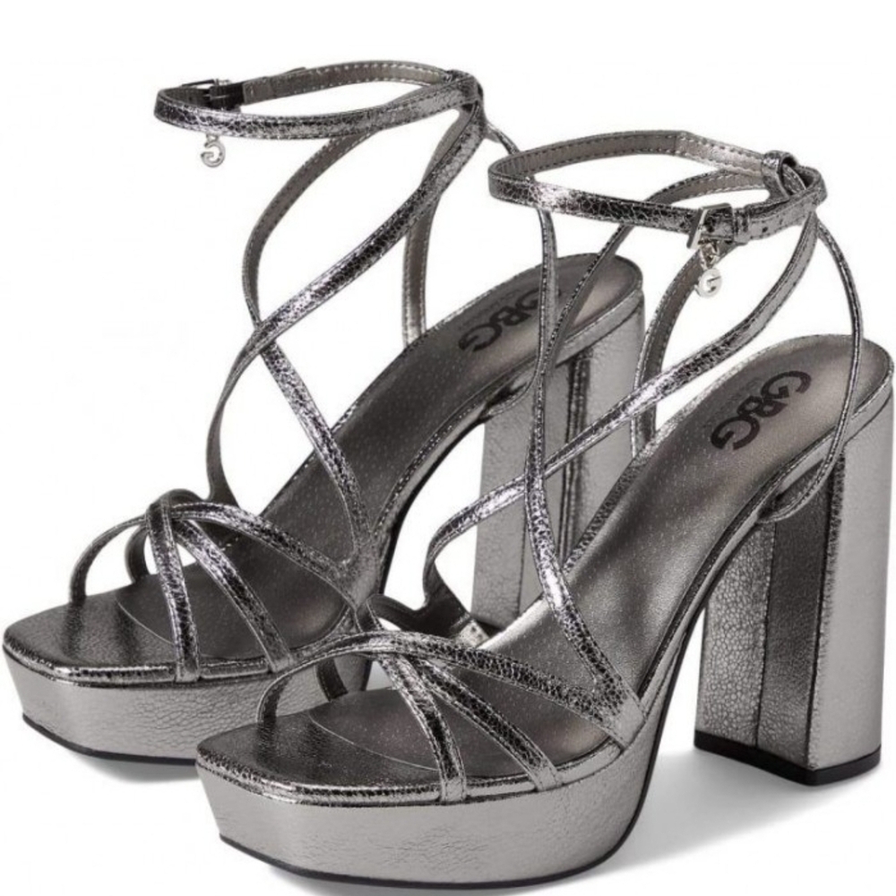 GBG Silver Strappy Platform Heels